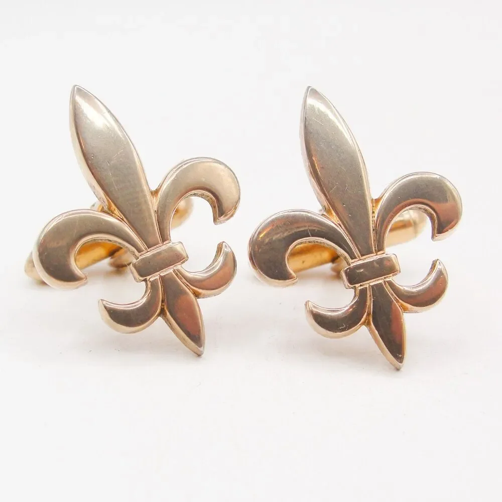 Vintage Swank Gold Tone Fleur de Lis Cufflinks Royal French Heraldry Wedding MCM